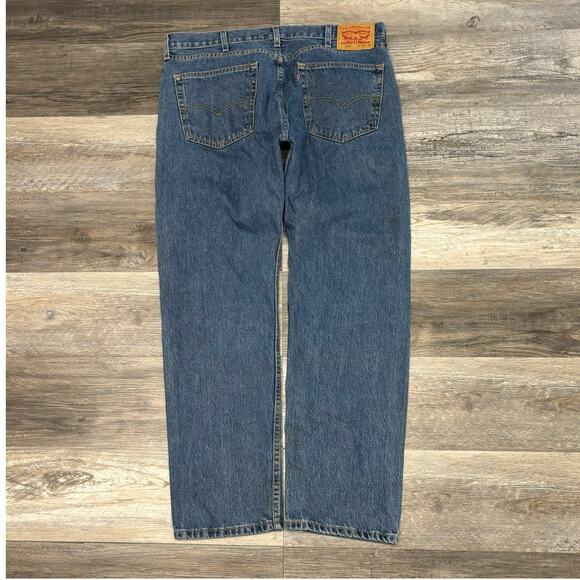 Levis 505 Mid Wash Blue Mens 38x32 Regular Fit Straight Leg Denim Jeans Red Tab - Picture 3 of 14